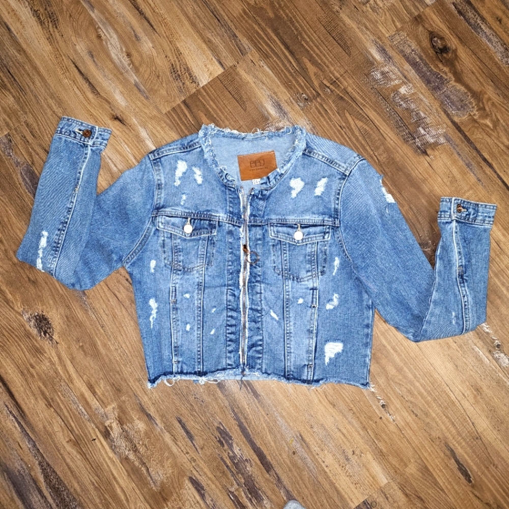 Denim Jacket/ Distressed Size- Lg